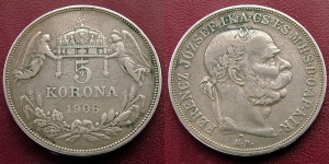 5 korona 1906 - 1900-as évjárat 0 számjegyéből átvésett 6-os