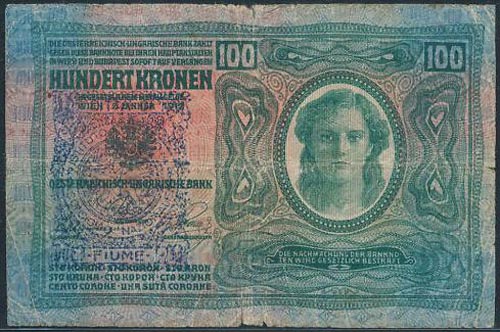 100 korona 1912 - hamis gpi Citta' di Fiume fellblyegzssel
