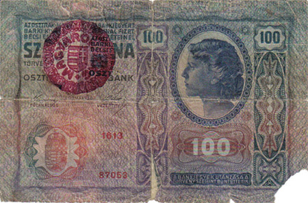 100 korona 1912 - hamis Magyarorszg fellblyegzssel