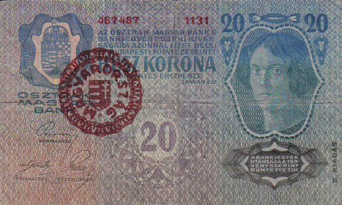 20 korona 1913 - hamis Magyarorszg fellblyegzssel