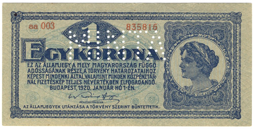 1 korona 1920 - sorszámos hamis MINTA