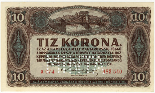 10 korona 1920 - sorszámos hamis MINTA