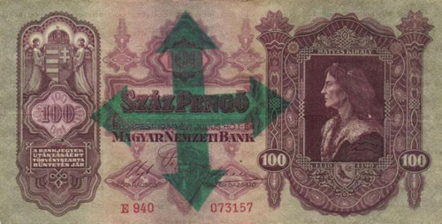100 peng 1930 - nyilaskeresztes blyegzs Kszeg
