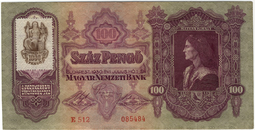 100 peng 1930 - Trvnykezsi illetk 1000 peng