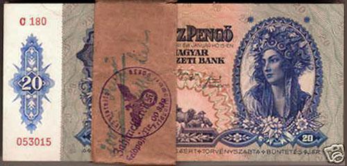 20 peng 1941 - bankjegyszalag horogkeresztes nmet blyegzssel