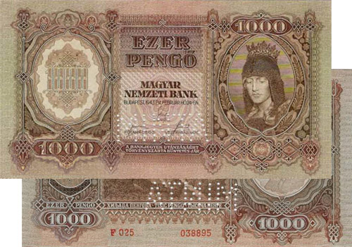 1000 peng 1943 - sorszmos hamis MINTA
