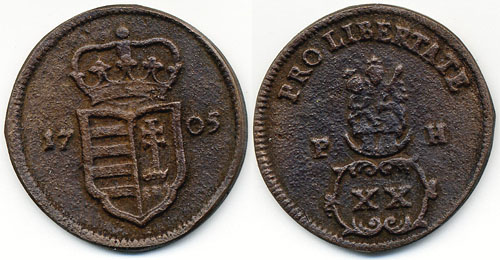 II. Rákóczi Ferenc XX poltura 1705 - hamisítvány