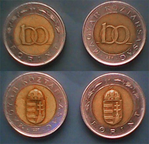 bicolor 100 forint - fordított belső mag
