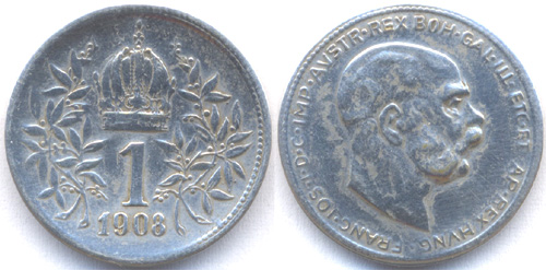 1 corona 1908 - hamis