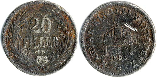 20 fillér 1894 korabeli öntött hamisítvány
