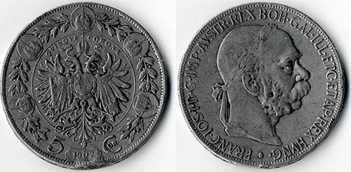5 corona 1907 ón hamisítvány