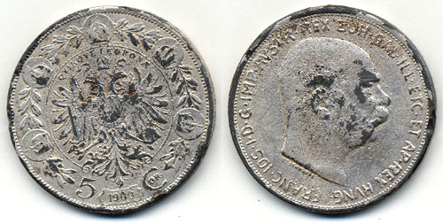 5 corona 1909 - hamis