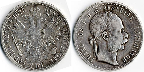 Ferenc József 1 florin 1873 korabeli hamisítvány