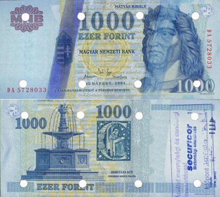 1000 forint 2004 - hamis Securicor bélyegzés