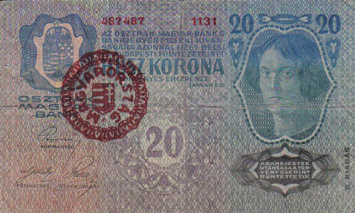 20 korona 1913 - hamis Magyarország felülbélyegzéssel