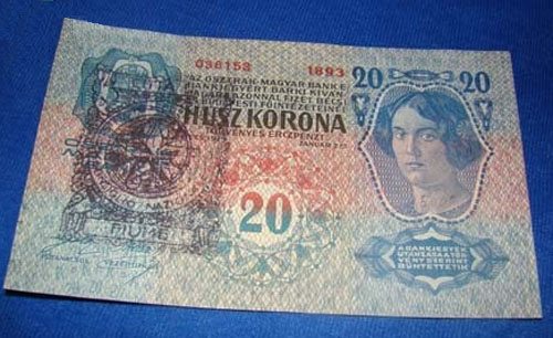 20 korona 1913 - hamis Citta di Fiume felülbélyegzéssel