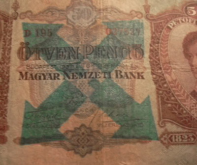 50 pengő 1932 - nyilaskeresztes bélyegzés H betűvel hamis