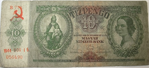 10 pengő 1936 - Sarló-kalapács és dátum bélyegzés