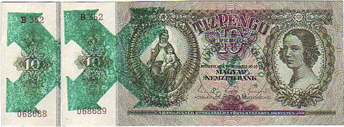 10 pengő 1936 - nyilaskeresztes bélyegzés Sopron
