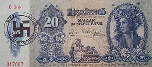 20 pengő 1941 - hamis horogkeresztes náci német NDSAP bélyegzés