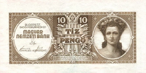 1943 10 pengő Horváth Endre terve a Nyomdaipari enciklopédiából